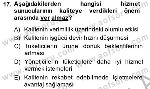Destinasyon Yönetimi Dersi 2013 - 2014 Yılı (Vize) Ara Sınav Soruları 17. Soru