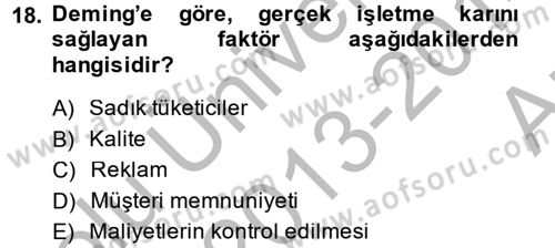 Destinasyon Yönetimi Dersi 2013 - 2014 Yılı (Vize) Ara Sınav Soruları 18. Soru