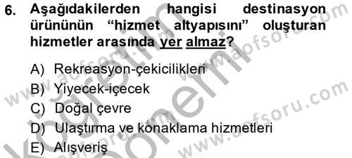 Destinasyon Yönetimi Dersi 2013 - 2014 Yılı (Vize) Ara Sınav Soruları 6. Soru