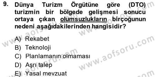 Destinasyon Yönetimi Dersi 2013 - 2014 Yılı (Vize) Ara Sınav Soruları 9. Soru