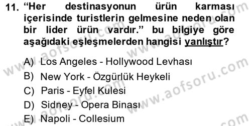 Destinasyon Yönetimi Dersi 2013 - 2014 Yılı (Final) Dönem Sonu Sınav Soruları 11. Soru