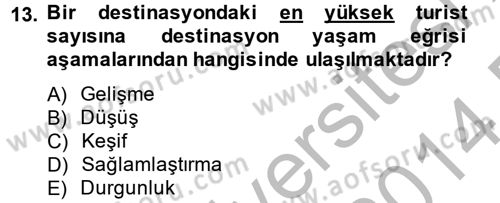 Destinasyon Yönetimi Dersi 2013 - 2014 Yılı (Final) Dönem Sonu Sınav Soruları 13. Soru
