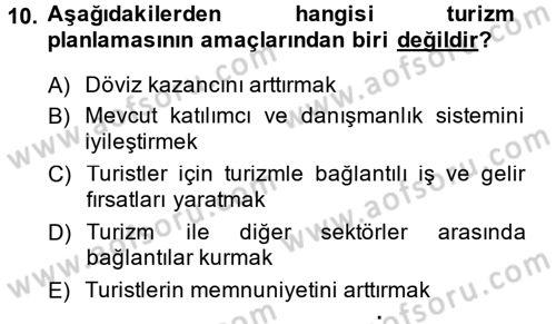 Destinasyon Yönetimi Dersi 2014 - 2015 Yılı (Vize) Ara Sınav Soruları 10. Soru