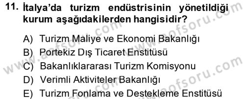 Destinasyon Yönetimi Dersi 2014 - 2015 Yılı (Vize) Ara Sınav Soruları 11. Soru