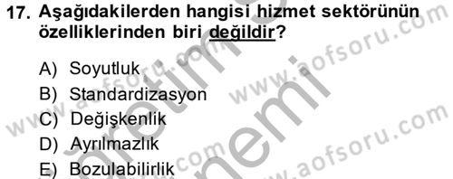 Destinasyon Yönetimi Dersi 2014 - 2015 Yılı (Vize) Ara Sınav Soruları 17. Soru