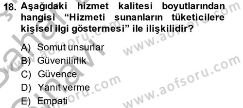 Destinasyon Yönetimi Dersi 2014 - 2015 Yılı (Vize) Ara Sınav Soruları 18. Soru