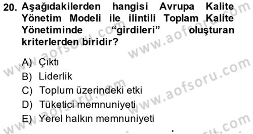 Destinasyon Yönetimi Dersi 2014 - 2015 Yılı (Vize) Ara Sınav Soruları 20. Soru