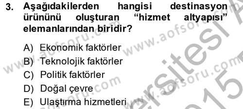 Destinasyon Yönetimi Dersi 2014 - 2015 Yılı (Vize) Ara Sınav Soruları 3. Soru