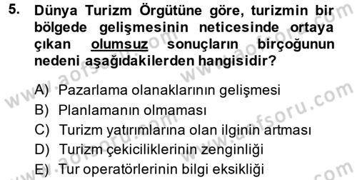 Destinasyon Yönetimi Dersi 2014 - 2015 Yılı (Vize) Ara Sınav Soruları 5. Soru
