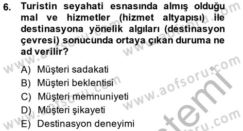 Destinasyon Yönetimi Dersi 2014 - 2015 Yılı (Vize) Ara Sınav Soruları 6. Soru
