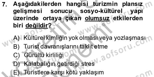Destinasyon Yönetimi Dersi 2014 - 2015 Yılı (Vize) Ara Sınav Soruları 7. Soru