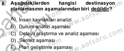 Destinasyon Yönetimi Dersi 2014 - 2015 Yılı (Vize) Ara Sınav Soruları 8. Soru