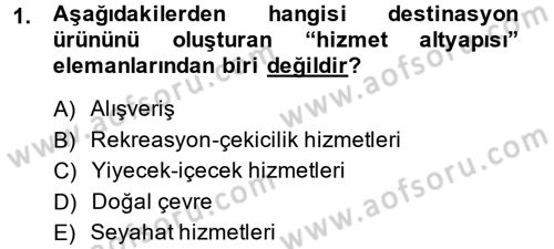 Destinasyon Yönetimi Dersi 2014 - 2015 Yılı (Final) Dönem Sonu Sınav Soruları 1. Soru