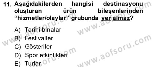 Destinasyon Yönetimi Dersi 2014 - 2015 Yılı (Final) Dönem Sonu Sınav Soruları 11. Soru