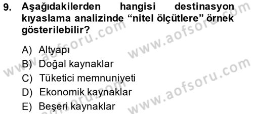 Destinasyon Yönetimi Dersi 2014 - 2015 Yılı (Final) Dönem Sonu Sınav Soruları 9. Soru