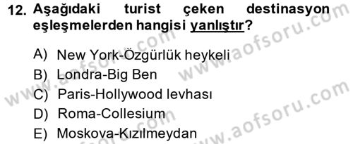 Destinasyon Yönetimi Dersi 2014 - 2015 Yılı Tek Ders Sınav Soruları 12. Soru