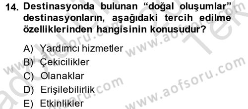 Destinasyon Yönetimi Dersi 2014 - 2015 Yılı Tek Ders Sınav Soruları 14. Soru