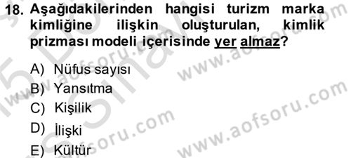 Destinasyon Yönetimi Dersi 2014 - 2015 Yılı Tek Ders Sınav Soruları 18. Soru