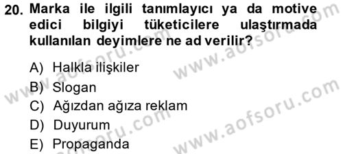 Destinasyon Yönetimi Dersi 2014 - 2015 Yılı Tek Ders Sınav Soruları 20. Soru