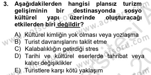 Destinasyon Yönetimi Dersi 2014 - 2015 Yılı Tek Ders Sınav Soruları 3. Soru