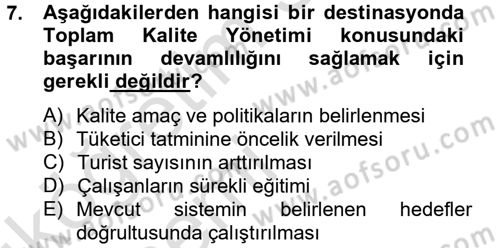 Destinasyon Yönetimi Dersi 2014 - 2015 Yılı Tek Ders Sınav Soruları 7. Soru