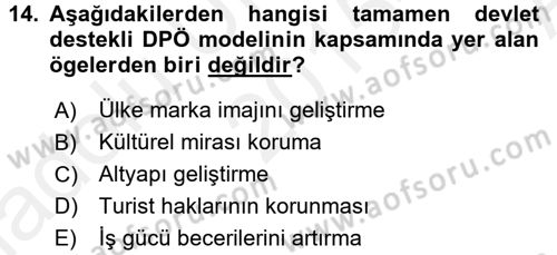 Destinasyon Yönetimi Dersi 2015 - 2016 Yılı (Vize) Ara Sınav Soruları 14. Soru