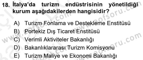 Destinasyon Yönetimi Dersi 2015 - 2016 Yılı (Vize) Ara Sınav Soruları 18. Soru