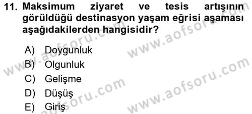 Destinasyon Yönetimi Dersi 2015 - 2016 Yılı (Final) Dönem Sonu Sınav Soruları 11. Soru