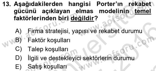 Destinasyon Yönetimi Dersi 2015 - 2016 Yılı (Final) Dönem Sonu Sınav Soruları 13. Soru