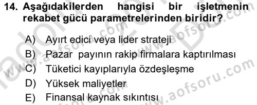 Destinasyon Yönetimi Dersi 2015 - 2016 Yılı (Final) Dönem Sonu Sınav Soruları 14. Soru