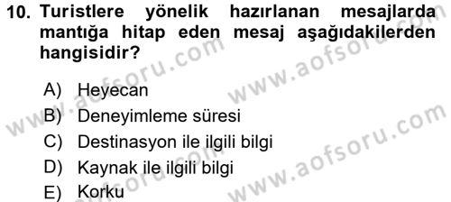Destinasyon Yönetimi Dersi 2015 - 2016 Yılı Tek Ders Sınav Soruları 10. Soru