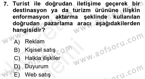Destinasyon Yönetimi Dersi 2015 - 2016 Yılı Tek Ders Sınav Soruları 7. Soru