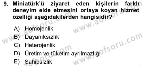 Destinasyon Yönetimi Dersi 2015 - 2016 Yılı Tek Ders Sınav Soruları 9. Soru