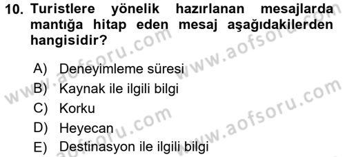 Destinasyon Yönetimi Dersi 2016 - 2017 Yılı 3 Ders Sınav Soruları 10. Soru
