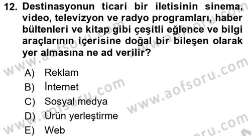 Destinasyon Yönetimi Dersi 2016 - 2017 Yılı 3 Ders Sınav Soruları 12. Soru
