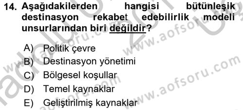 Destinasyon Yönetimi Dersi 2016 - 2017 Yılı 3 Ders Sınav Soruları 14. Soru