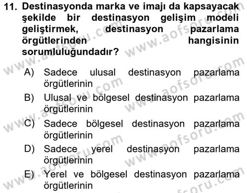 Destinasyon Yönetimi Dersi 2016 - 2017 Yılı (Vize) Ara Sınav Soruları 11. Soru