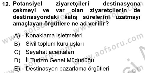 Destinasyon Yönetimi Dersi 2016 - 2017 Yılı (Vize) Ara Sınav Soruları 12. Soru