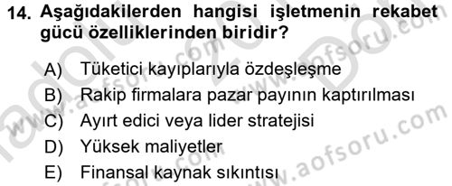 Destinasyon Yönetimi Dersi 2016 - 2017 Yılı (Final) Dönem Sonu Sınav Soruları 14. Soru