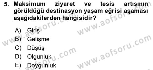 Destinasyon Yönetimi Dersi 2016 - 2017 Yılı (Final) Dönem Sonu Sınav Soruları 5. Soru