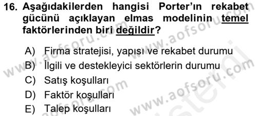 Destinasyon Yönetimi Dersi 2017 - 2018 Yılı 3 Ders Sınav Soruları 16. Soru