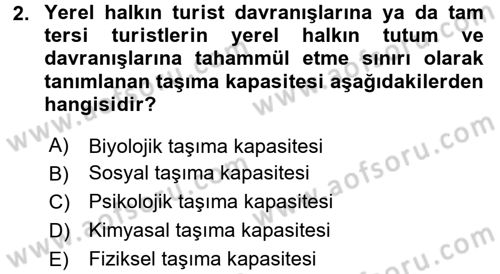 Destinasyon Yönetimi Dersi 2017 - 2018 Yılı 3 Ders Sınav Soruları 2. Soru