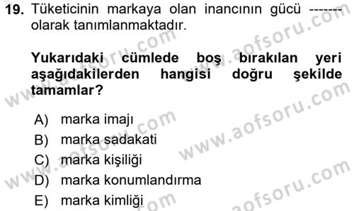 Destinasyon Yönetimi Dersi 2017 - 2018 Yılı (Final) Dönem Sonu Sınav Soruları 19. Soru