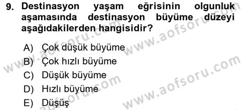 Destinasyon Yönetimi Dersi 2017 - 2018 Yılı (Final) Dönem Sonu Sınav Soruları 9. Soru