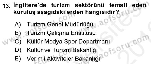 Destinasyon Yönetimi Dersi 2018 - 2019 Yılı (Vize) Ara Sınav Soruları 13. Soru