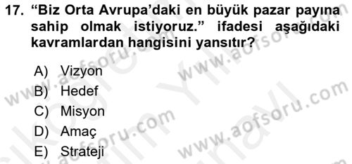 Destinasyon Yönetimi Dersi 2018 - 2019 Yılı (Vize) Ara Sınav Soruları 17. Soru
