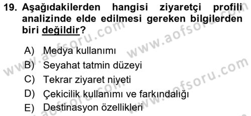 Destinasyon Yönetimi Dersi 2018 - 2019 Yılı (Vize) Ara Sınav Soruları 19. Soru