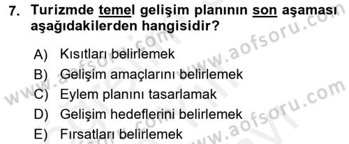 Destinasyon Yönetimi Dersi 2018 - 2019 Yılı (Vize) Ara Sınav Soruları 7. Soru