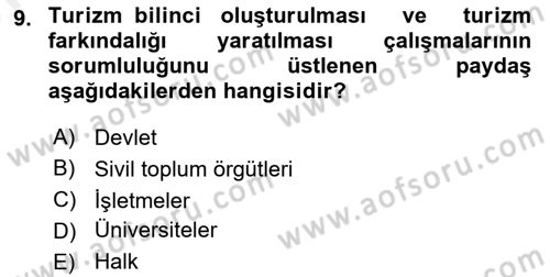 Destinasyon Yönetimi Dersi 2018 - 2019 Yılı (Vize) Ara Sınav Soruları 9. Soru