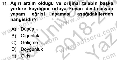 Destinasyon Yönetimi Dersi 2018 - 2019 Yılı Yaz Okulu Sınav Soruları 11. Soru